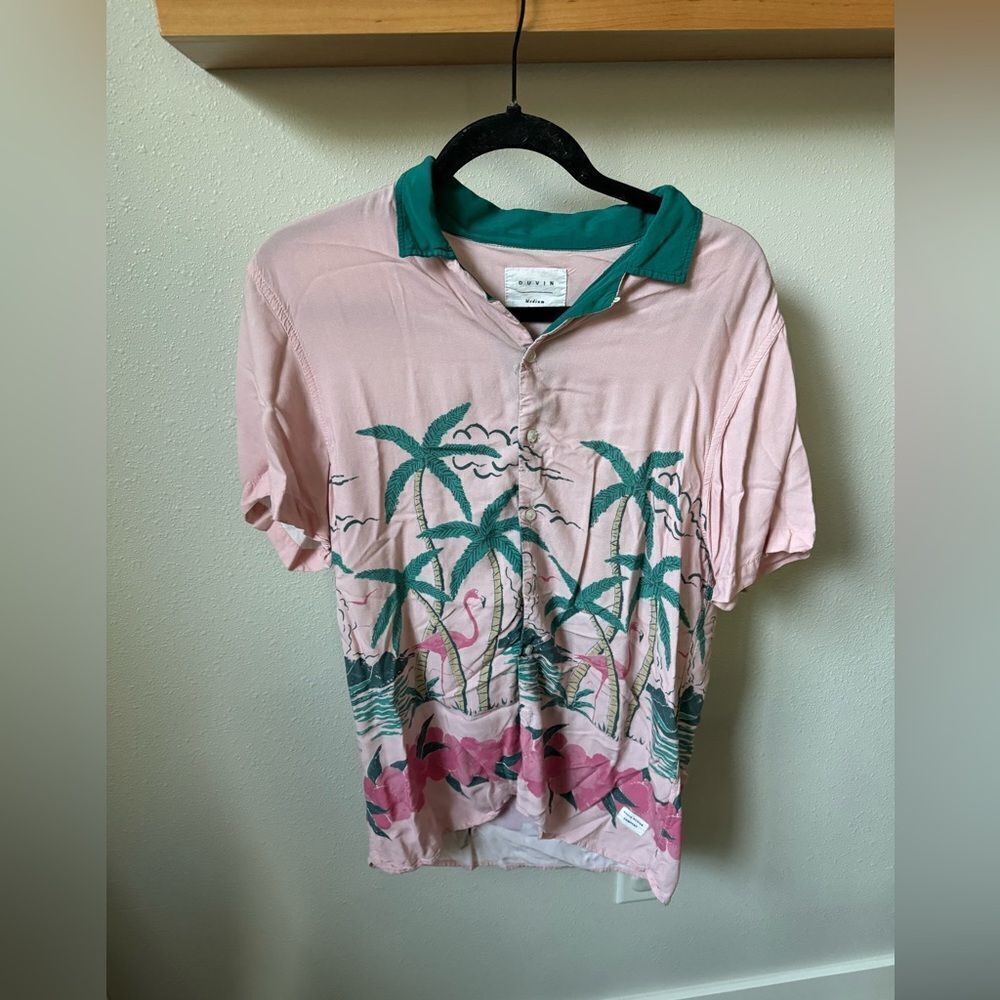 MENS DUVIN PALM TREE & FLAMINGO SHIRT SIZE MEDIUM